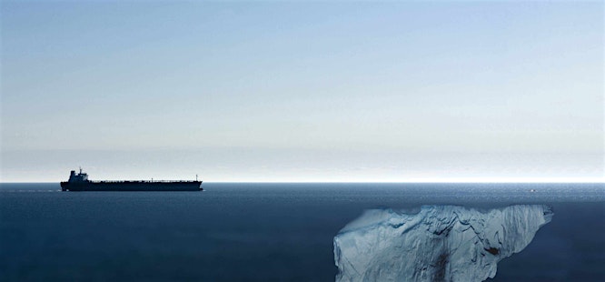 Ship moving towards a hidden iceberg risk